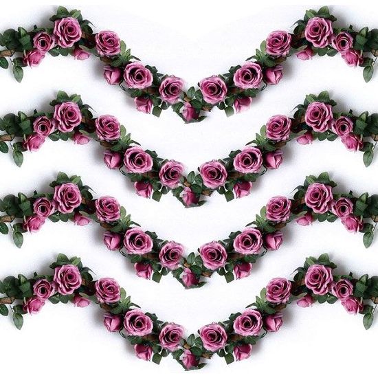 bloemenslinger, kunstbloemen, zijden bloemen, rozenslinger, hangende wijnstok voor thuis, muur, bruiloft, boog, opstelling decoratie (2 stuks, paars) rood)