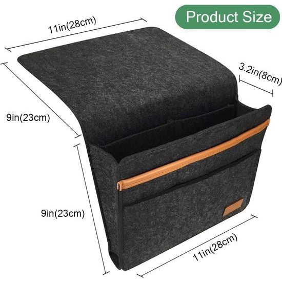 Bedorganizer met ophangsysteem, bedtas om op te hangen, dik vilt, antislip met gesp, voor baby's en kinderen, afstandsbedieninghouder, bank, bedside hanging, opbergorganizer (zwart)