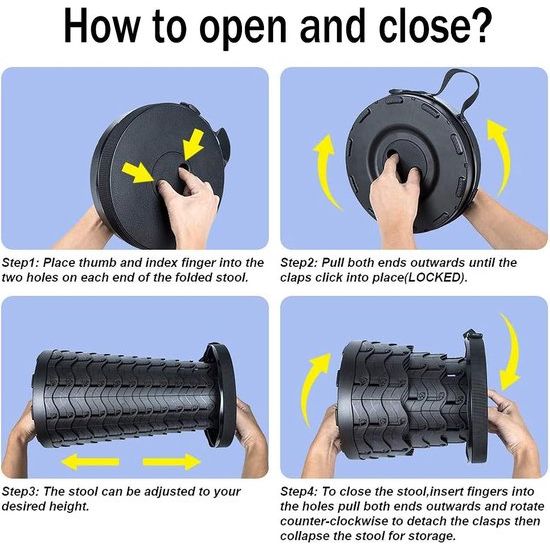 Draagbare telescopische kruk, intrekbare opvouwbare kruk voor kamperen, tuin, maximale belasting 180 kg