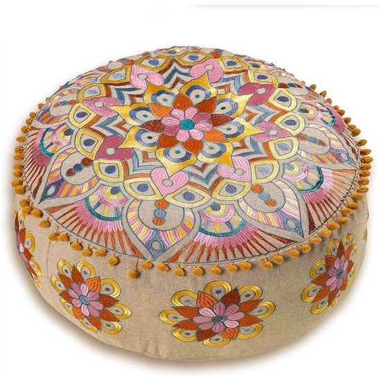 Bohemian Kruk Ottomaanse Hoes – 60 x 20 cm – Luxe Kruk met Handgemaakte Kamerdecoratie voor Meditatie, Yoga en Boho Chic Zithoek Kruk