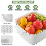 8,2 Keukenzeefkomset, 2-in-1 fruit groente wasvoedselzeefjes, grote plastic dubbellaagse zeefmand voor pasta, spaghetti, bessen, salades, BPA-vrij