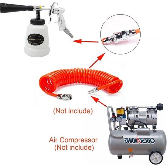 Reinigingspistool, hogedrukreinigerpistool, autoreinigingspistool, persluchtreiniger, 6 - 9,2 bar, instelbare luchtdruk, nikkel-metaalcoating, met mondstuk, handdoeken, handschoenen, borstels