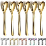 Gouden koffielepels, 6 stuks, roestvrij staal, titanium coating, vergulde theelepels, espressolepel, dessertlepel, theelepel, kleine mini-lepelset voor feestjes, vaatwasmachinebestendig