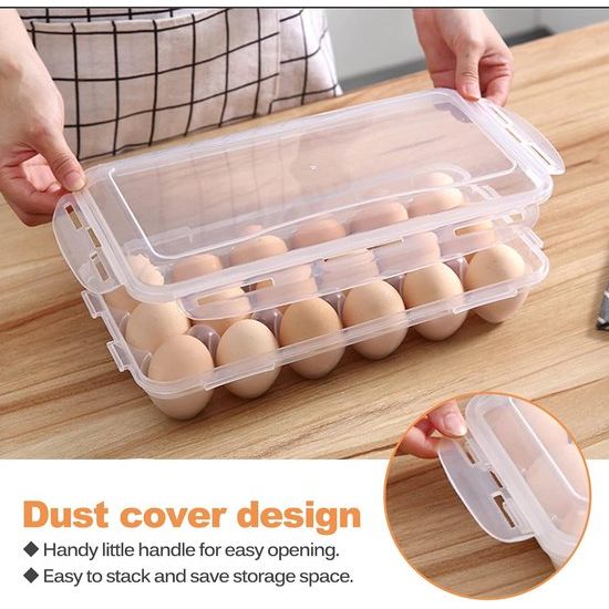 Kunststof eierbox voor 18 eieren, draagbare eierdoos, koelkast, herbruikbare eierhouder, opbergdoos, kan worden gebruikt voor het bewaren van de koelkast, bescherming en vers houden van eieren