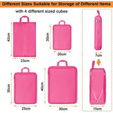 Kofferorganizerset, ultralichte verpakkingstassen met compressie, S, M, L, XL verpakkingsblokjes, compressietas voor kleding en schoenen, kledingtassen als bagage-organizerset, rozerood