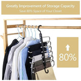 Kledingbroekhanger, ruimtebesparende kasthanger, 6 lagen, 2 toepassingen, multifunctionele broeken, opbergrek, kledingkast, organizer, rekken voor kleding, broeken, sjaals, stropdassen (zwart, 2 stuks)