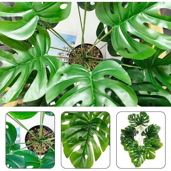 Splitphilo Kunstplant, 75 cm, monstera-plant, 18 takken in pot, echte touch, grote tropische Hawaï-groene nepplant, voor slaapkamer, kantoor, tuin, bruiloft, feest, decoratie