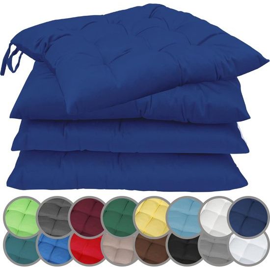 Set van 4 stoelkussens met banden Gr. 40x40 cm Zitkussen gevuld, Navy Blue