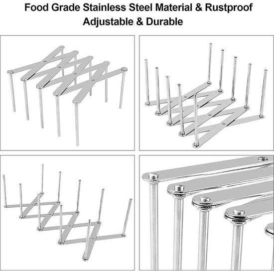 2 stuks dekselhouders, ribjehouders, verstelbare roestvrijstalen pannendekselhouder, spareribs-houder, multifunctioneel, stoomrek, telescopisch rek, accessoires voor keuken en barbecue