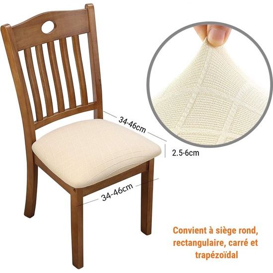 Jacquard Eetkamerstoel Stoelhoezen - Stretch Spandex, Geen rugleuning - Eetkamerstoel Stoelbeschermer Hoes - Verwijderbaar Wasbaar voor hoge bureaustoelen - Beige - 6 stuks