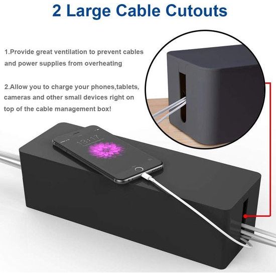 3-pack kabelbox kabelorganizer kabelbox set kabelmanagement voor het opbergen van stekkerdozen oplaadadapters kabelbescherming veiligheid van kinderen en huisdieren zwart