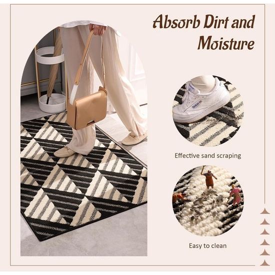 Deurmat voor binnen, antislip, voor de entree, vuilafstotend, duurzame deurmat voor de vooringang, wasbaar voor buiten, welkomstmat, zwart, 50 x 80 cm