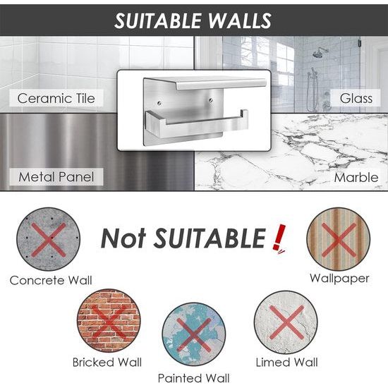 Toiletrolhouder met plankje, roestvrij staal, voor aan de muur, zelfklevend, je hoeft niet te boren, voor badkamer, toilet, keuken, zilverkleurig