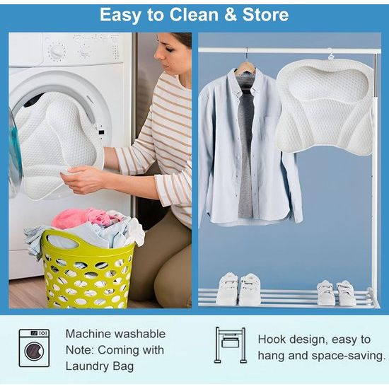 Badkussen, hoofdsteunbad met 4D Air Mesh-technologie, badkussen nekkussen met 6 zuignappen, comfortbadkussen voor hoofd, nek, schouders, rug voor home spa, wit