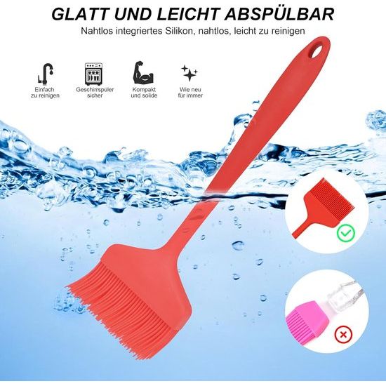 Extra grote siliconen gebakborstel Hittebestendig Extra brede vaatwasserbestendige gebakborstel voor bakken, grillen, koken en smeren van olie, boter, barbecuesaus of marinade (rood)