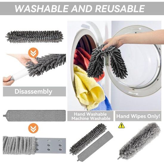 Telescoopstofdoek Wasbaar voor plafond met telescoopstang, Microvezelstofdoek Hoekbezem Max. Lange 55-254 cm stofbezem met telescoop voor hoge plafonds plafondventilator spinnenwebben (7 grijs)