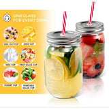 500ml Mason Jars, Drinkglazen met Deksels & Herbruikbare Rietjes, Glazen Conservering Potten voor Smoothies, Cocktails, Dranken - Set van 6