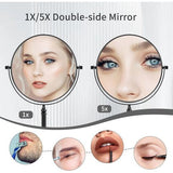 Cosmetic Mirror Black Standing Makeup Mirror with Magnification 5x/1x Table Mirror Brass 360° Swivelling Double-Sided Mirror Shaving Mirror Standing, Diameter 20 cm