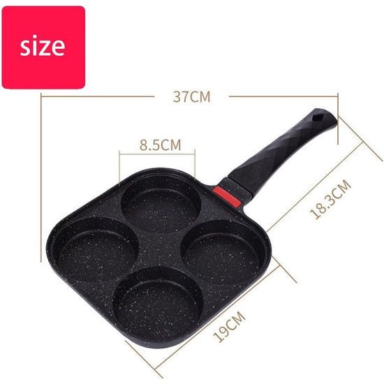 4-kops koekenpan, pannenkoekenpan voor inductie- en gaskookplaten, pannenkoekenpan met houten handvat, antiaanbaklaag, gebakken eierburgerpan, 4 eieren, pannenkoekenpan van aluminium