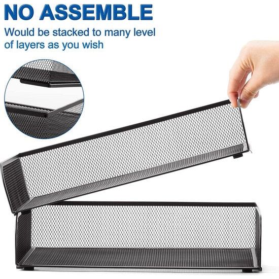 Bureau-organizer, opbergvakken, stapelbaar, brievenbak, papieren houder voor plank, bureau met 2 pennenhouders (2 stuks, zwart)