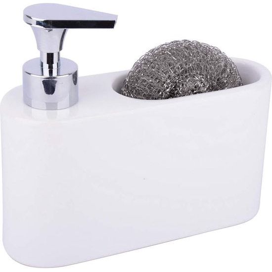 Afwasmiddel Dispenser voor de keuken, witte keramische zeepdispenser, afwasmiddeldispenser, afwasmiddeldispenser en zeepdispenser, ideaal als afwasmiddeldispenser voor de keuken, 18 x 6 x 15,8 cm