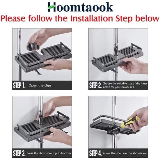 Doucheplank voor douchestang Douche zonder boren Ophangbare doucheplanken Accessoires Beugels met twee haken en douchekophaken Geschikt voor [21 mm-25 mm] douchestang Kunststof, 2 stuks grijs