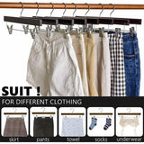 Pack of 10 35.5 cm Retro Wooden Hangers, Robust and Shiny Trouser Hangers for Trousers, Shorts, Skirt, Socks, Underwear, with Non-Slip Clips and Rotating Hooks