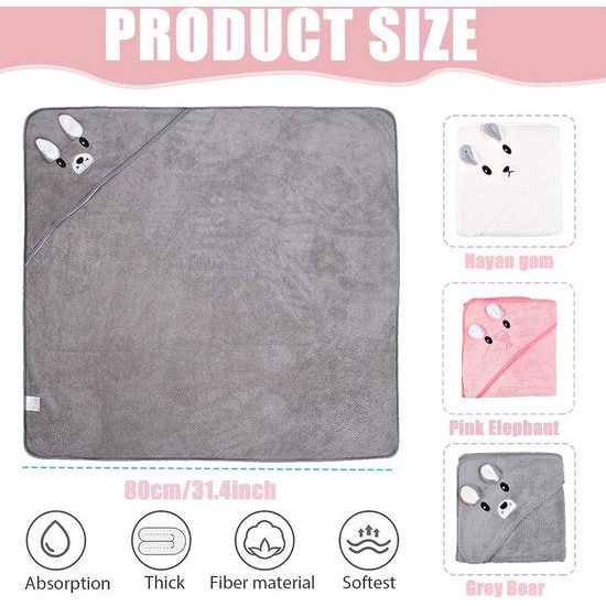 Capuchonhanddoek baby 3 stuks babyhanddoek capuchon baby badhanddoek babyhanddoek met capuchon 80 x 80 cm voor babybadje, zacht super absorberend, schattige babyhanddoek met patroon 0-5 jaar