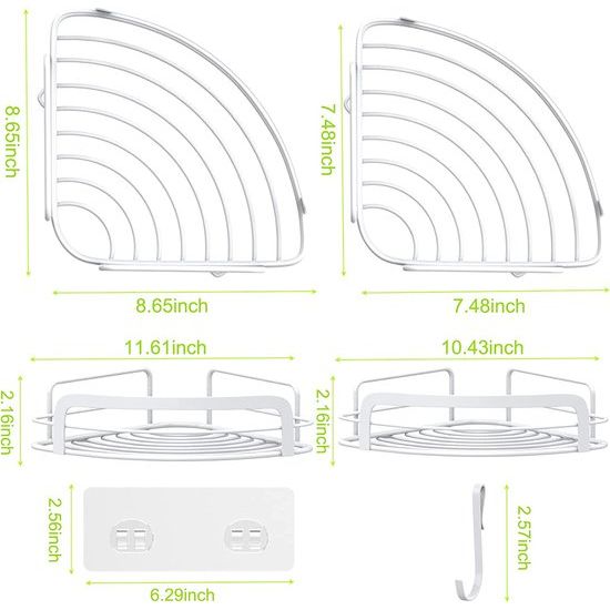 Hoekdouche met 4 haken Zelfklevende badkamer Douchestang Roestbestendig SUS304 roestvrij staal Slaapzaal Badkamer Keuken Opslag 2 Pack (wit)