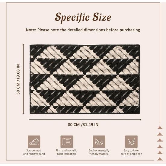 Deurmat voor binnen, antislip, voor de entree, vuilafstotend, duurzame deurmat voor de vooringang, wasbaar voor buiten, welkomstmat, zwart, 50 x 80 cm