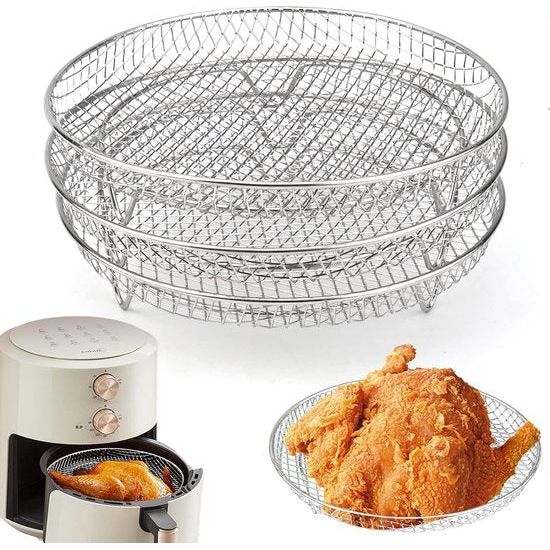 Dehydrator Staande rek, roestvrij staal, accessoires, grillrooster, barbecue, standaard, luchtfrituren, compatibel met Ninja Foodi Air Fryer 19,8 x 19,8 cm