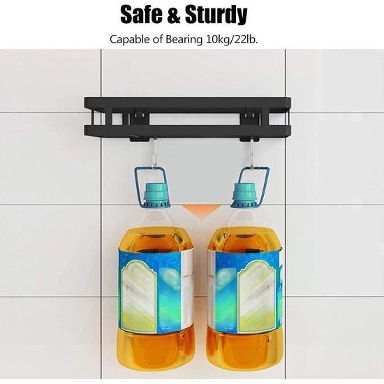 Keukenwandrek, zonder boren, 1 etage, doucheplank, kruidenrek, zwart, keukenrek, zwevend van roestvrij staal, voor keuken, badkamer, balkon (mat zwart, 30 cm)