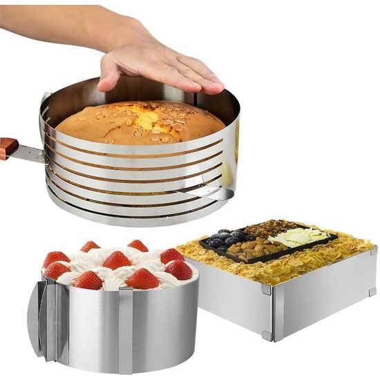 3 stuks taartringen, verstelbare set, bakframe, rechthoekig verstelbaar, taartbodemsnijhulp, taartvormset voor bakken en voor het bereiden van taarten, voor bakken, gelaagde taarten
