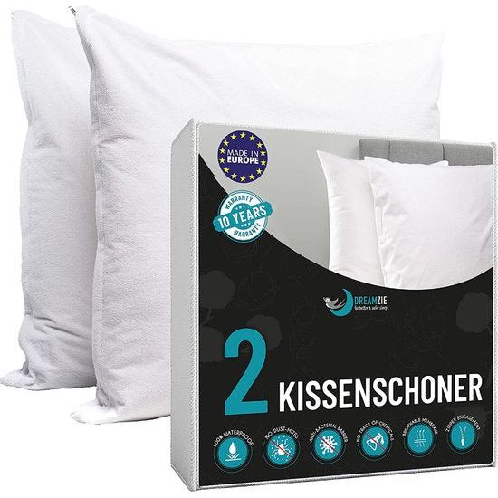 Kussenhoes waterdicht 30 x 50 cm - 100% katoen stof - Oeko Tex-gecertificeerd - 2 stuks kussenbeschermers met ritssluiting - ademend, hypoallergeen, anti-mijt, antibacterieel