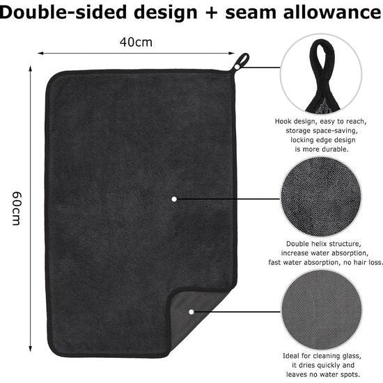 Droogdoeken, douche, set van 3 microvezeldoeken, droogdoek, pluis- en streepvrij, extreem absorberend, microvezeldoeken, handdoeken, 40 x 60 cm, voor verschillende gelegenheden
