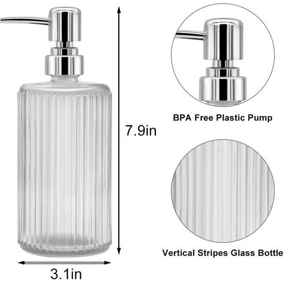 Set van 3 glazen zeepdispensers, handzeepdispenser, lotion vloeibare zeepdispenser voor keuken, badkamer, werkblad, onder de wasruimte, transparant