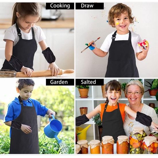 Kinderschorten met tassen, 2 kinderkookschorten, jongens en meisjes schilderschorten, verstelbare kinderschorten, keuken koken tuin schorten, geschikt voor het bakken en knutselen schilderen (7-13 jaar)