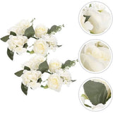 Set van 3 kaarsenringen voor conische kaarsen, rozen kaarsenkrans, bloemenkrans, decoratieve krans, rozenkoppen krans, hanger voor Pasen, bruiloft, Valentijnsdag, middenstukken, tafeldecoratie, wit.