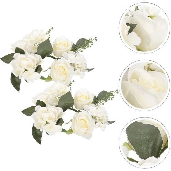 Set van 3 kaarsenringen voor conische kaarsen, rozen kaarsenkrans, bloemenkrans, decoratieve krans, rozenkoppen krans, hanger voor Pasen, bruiloft, Valentijnsdag, middenstukken, tafeldecoratie, wit.
