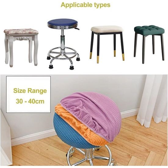 Krukhoes, rond, 30-40 cm, zitkruk, overtrek, stretch, kruk, rond, overtrek, ronde stoelhoes, beschermer, wasbaar, ronde draaibare kruk, hoes (2 stuks, wit)
