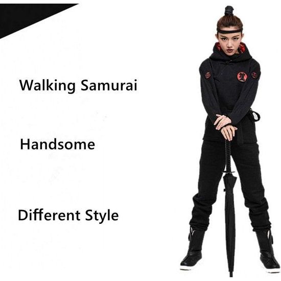 Long Handle Umbrella Samurai Sword Design Outdoor Travel Sun & Rain Umbrella Windproof Waterproof Storm Proof Anime Black Straight Umbrella 16 or 24 Ribs Metal Unisex Lightweight, black