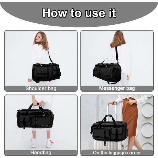 Sporttas dames reistas dames grote sporttas met schoenenvak en nat vak dames heren gymtas 65 l reistas zwemtas overnachting weekender, zwart, Sporttas dames reistas grote crossbody bag