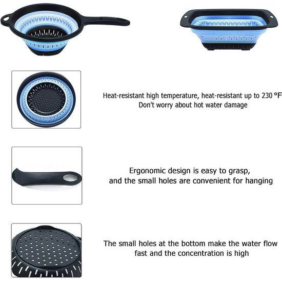 2 stuks opvouwbare filters, opvouwbare siliconen zeefset met handgrepen, pastazeef, keukenaccessoires, opvouwbare zeef, afwaskom, siliconen filtermandjes voor het uitlekken van fruit, groenten, pasta (blauw)