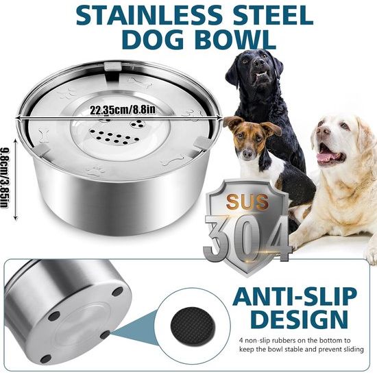Waterbak voor honden zonder kwijlen, waterbak voor honden, drinkbak voor honden, anti-slabber, 3 l, hondendrinkbak, lekvrij, groot, antislip bodem, vaatwasmachinebestendig
