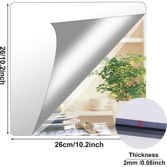 8 stuks zelfklevende spiegeltegels, 26 x 26 cm