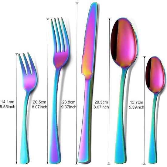 Rainbow bestekset voor 6 personen, 30-delig, roestvrijstalen bestekset, kleurrijke bestekset met mes, vork, lepel, hoogwaardig roestvrijstalen bestek, vaatwasmachinebestendig