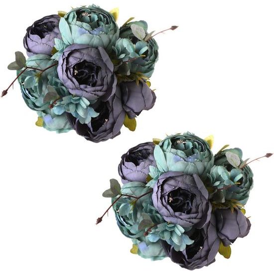 Kunstmatige pioenrozen - bloemhoofden, realistische zijden pioenrozen - vintage bloemen/bloemstuk voor thuis, bruiloft, kantoor, party, decoratie, 2 stuks (blauw)