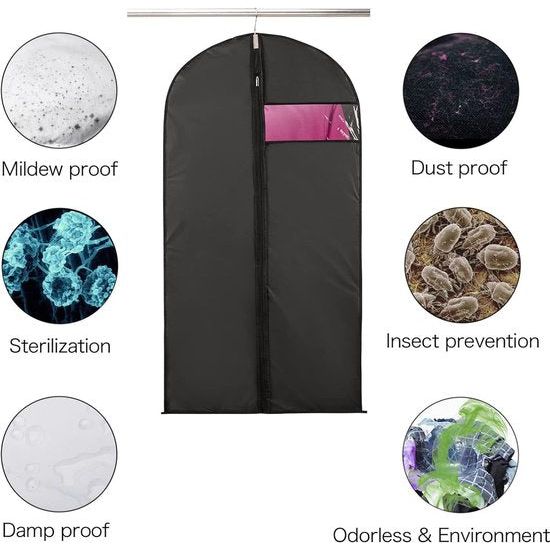 Kledingtas Pak 5 x Rits Kledingtassen Zwart 60 x 100 cm Ademend Waterdichte stof voor pakken Jurken Jassen Jacks Overhemden Avondjurken Paktas Opbergruimte Premium kledinghoes
