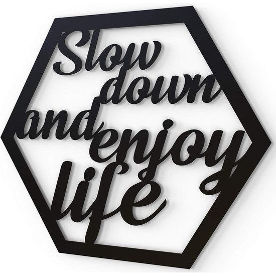 Wanddecoratie van metaal, 37 x 32 cm, wanddecoratie van zwart metaal, metalen afbeeldingen als moderne wanddecoratie voor woonkamer en hal, motief Slowdown