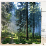 Forest Shower Curtain, Green Anti-Mould Shower Curtains, Textile Waterproof Shower Curtains, Bathtub, Washable with 12 Hooks, 180 x 200 cm